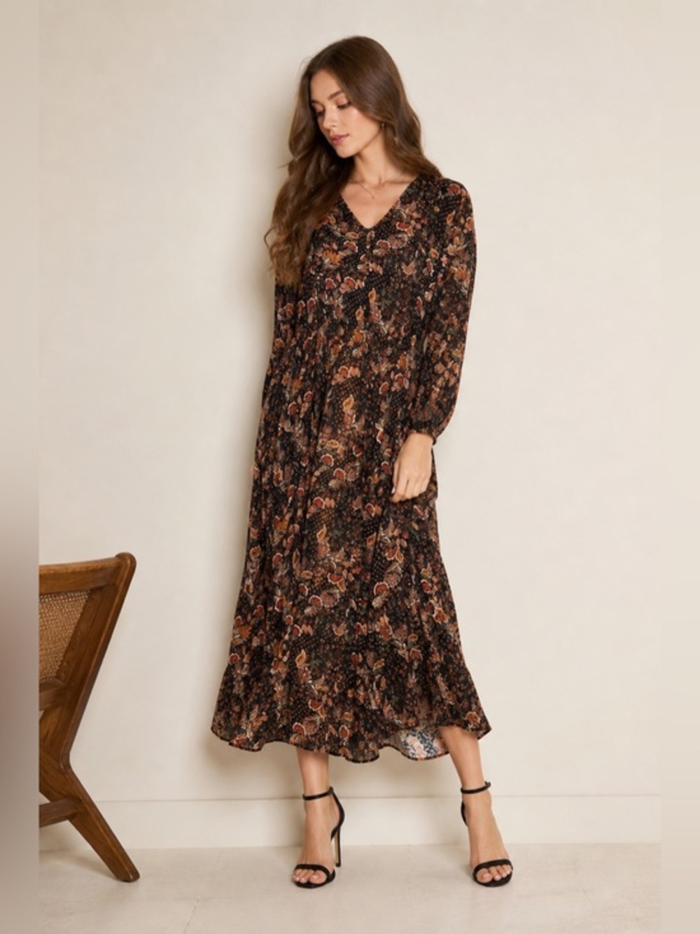 Garnet Hill Women’s Cottagecore  Paisley Moody Floral Dress Size L